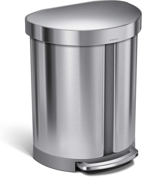 Simplehuman Dual Recycler Semi-Round Pedal Bin 55L Brushed Steel
